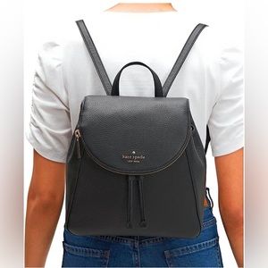 KATE SPADE LEILA MEDIUM FLAP BACKPACK TOTE BAG
BLACK SOFT LEATHER